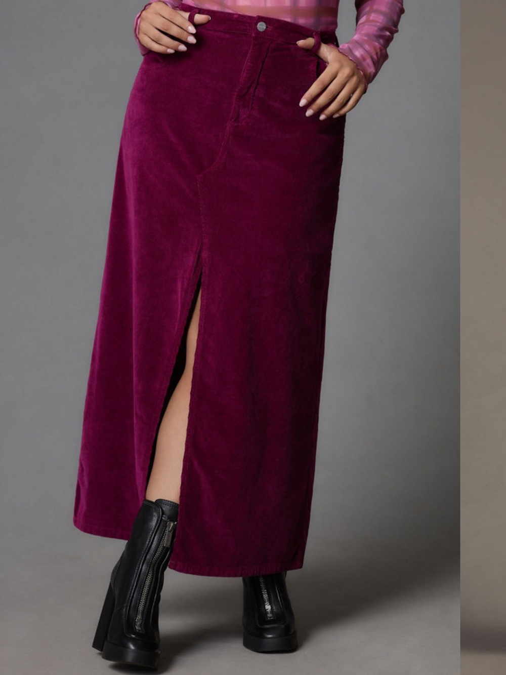 Anthropologie Pilcro The Madi Front Slit Corduroy Midi Skirt